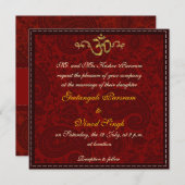 赤および金ゴールドのダマスク織のブロケードのヒンズー教の結婚式 招待状 (正面/裏面)