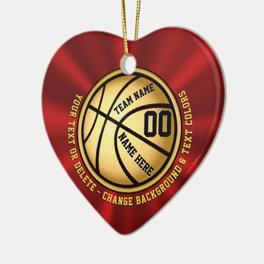赤および金ゴールドのハート形のバスケットボールのオーナメント セラミックオーナメント (左)
