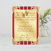 赤および金ゴールドのバレンタインデーの結婚式招待状 招待状 (スタンド正面)