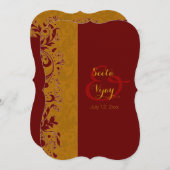 赤および金ゴールドのヒンズー教の結婚式 招待状 (正面/裏面)