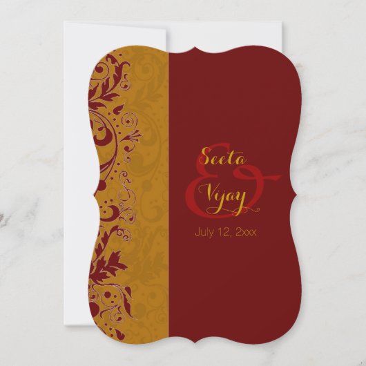 赤および金ゴールドのヒンズー教の結婚式 招待状 (正面)