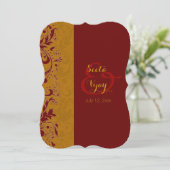赤および金ゴールドのヒンズー教の結婚式 招待状 (スタンド正面)