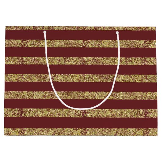 赤および金ゴールドのフェイクなグリッター ラージペーパーバッグ (正面)