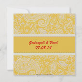 赤および金ゴールドのブロケードのヒンズー教の結婚式 招待状 (裏面)