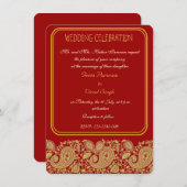 赤および金ゴールドのペイズリーのヒンズー教の結婚式 招待状 (正面/裏面)