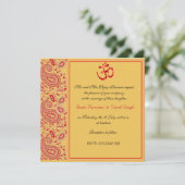 赤および金ゴールドのペイズリーのヒンズー教の結婚式 招待状 (スタンド正面)