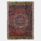 赤および金ゴールドの中世タペストリー スローブランケット (正面縦)