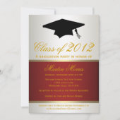 赤および金ゴールドの卒業の招待状 招待状 (正面)