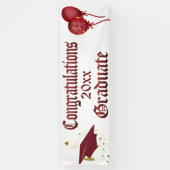 赤および金ゴールドの卒業の旗 横断幕 (縦)