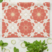 赤および金ゴールドの花のレースパターン キッチンタオル (折り畳み)