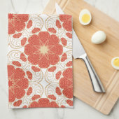 赤および金ゴールドの花のレースパターン キッチンタオル (四つ折り)