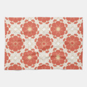 赤および金ゴールドの花のレースパターン キッチンタオル (横)