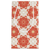 赤および金ゴールドの花のレースパターン スモールペーパーバッグ (正面)