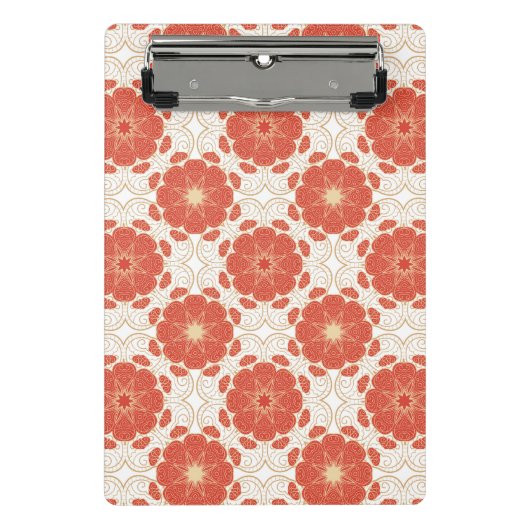 赤および金ゴールドの花のレースパターン ミニクリップボード (正面)
