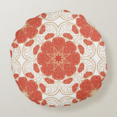 赤および金ゴールドの花のレースパターン ラウンドクッション (裏面)