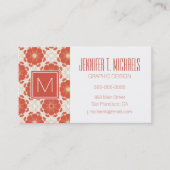赤および金ゴールドの花のレースパターン 名刺 (正面)