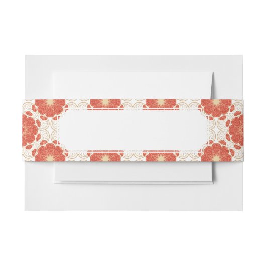 赤および金ゴールドの花のレースパターン 招待状ベリーバンド (正面例)