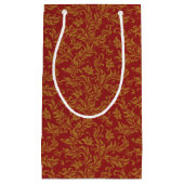 赤および金ゴールドの花柄パターン スモールペーパーバッグ (正面)