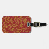 赤および金ゴールドの花柄パターン ラゲッジタグ (正面横)