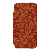 赤および金ゴールドの花柄パターン INCIPIO iPhoneウォレットケース (フォリオ 正面)