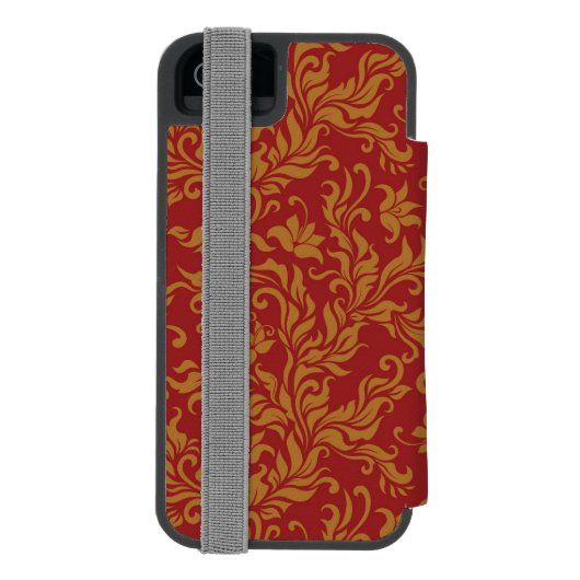 赤および金ゴールドの花柄パターン INCIPIO iPhoneウォレットケース (フォリオ裏面)