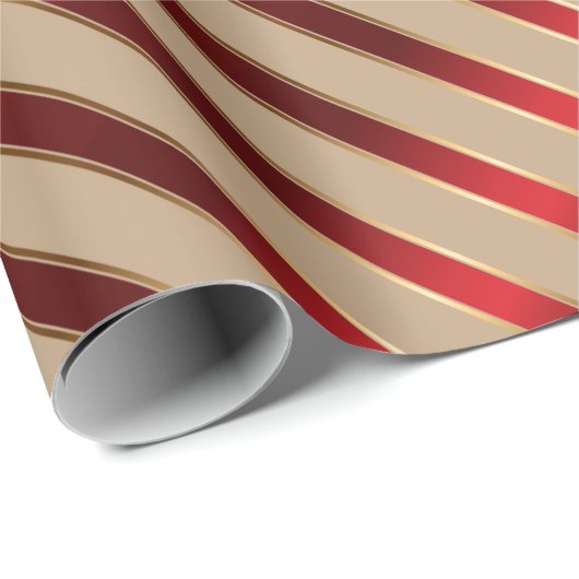 赤および金ゴールドの金属対角線は縞で飾ります ラッピングペーパー (ロールコーナー)