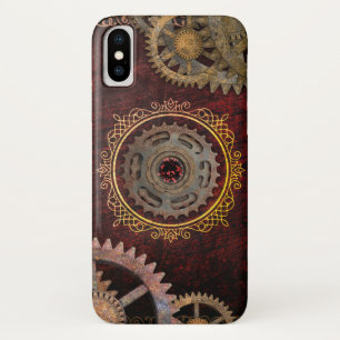 赤および金ゴールドのSteampunkのギア iPhone X ケース