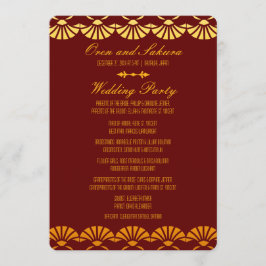 赤および金ゴールドアールデコスタイル結婚式 プログラム