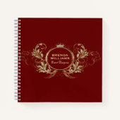 赤および金ゴールドフェイクグリッターガーリーフローラ枠なし ノートブック (正面)