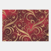 赤および金ゴールドフローラデザインラッピング紙セット ラッピングペーパーシート (正面3)