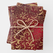 赤および金ゴールドフローラデザインラッピング紙セット ラッピングペーパーシート (インサイチュ)