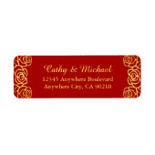 赤および金ゴールドフローラバラのペーパーカット差出人住所 ラベル (正面)