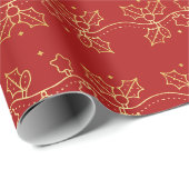 赤および金ゴールドヤドリギ模様包み紙 ラッピングペーパー (ロールコーナー)
