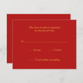 赤および金ゴールドRSVPの応答カード 出欠カード (正面/裏面)