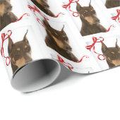 赤および錆のドーベルマン犬のクリスマスの包装紙 ラッピングペーパー (ロールコーナー)