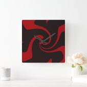 赤および黒のねじれ スクエア壁時計 (ホーム)