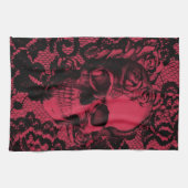 赤および黒のゴシック様式レースのスカル キッチンタオル (横)
