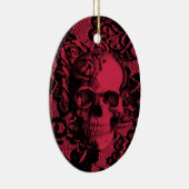 赤および黒のゴシック様式レースのスカル セラミックオーナメント (右)