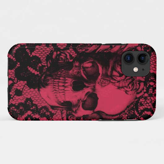 赤および黒のゴシック様式レースのスカル Case-Mate iPhoneケース (裏面(横))