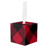 赤および黒の点検のバッファローの格子縞パターン キューブオーナメント (正面アングル)