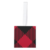 赤および黒の点検のバッファローの格子縞パターン キューブオーナメント (正面)