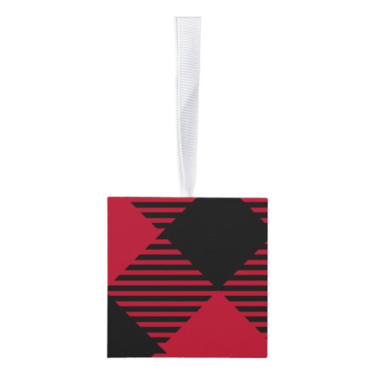 赤および黒の点検のバッファローの格子縞パターン キューブオーナメント (右)