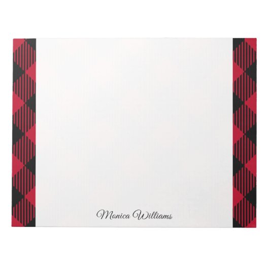 赤および黒の点検のバッファローの格子縞パターン ノートパッド (正面)