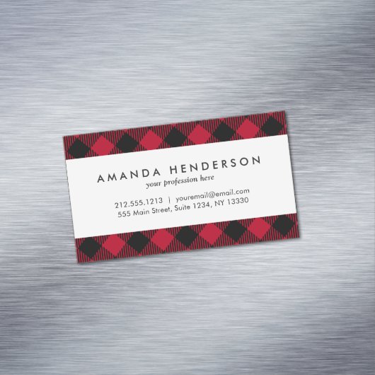 赤および黒の点検のバッファローの格子縞パターン マグネット名刺 (インサイチュ)