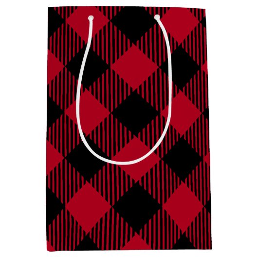 赤および黒の点検のバッファローの格子縞パターン ミディアムペーパーバッグ (正面)