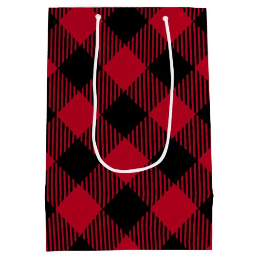 赤および黒の点検のバッファローの格子縞パターン ミディアムペーパーバッグ (裏面)