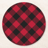 赤および黒の点検のバッファローの格子縞パターン ラウンドペーパーコースター (正面)