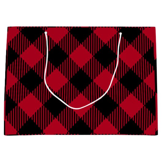 赤および黒の点検のバッファローの格子縞パターン ラージペーパーバッグ (正面)