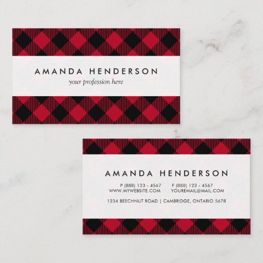 赤および黒の点検のバッファローの格子縞パターン 名刺 (正面/裏面)