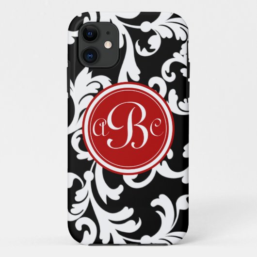 赤および黒の"B"のモノグラムのなダマスク織 Case-Mate iPhoneケース (裏面)